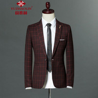 俞兆林（YUZHAOLIN）男士西服商务休闲格子西服外套A136-8807红色2XL