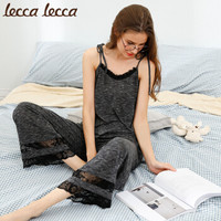 lecca lecca 拉可莉卡睡衣女春秋吊带长裤套装家居服可外穿 LC182MG-WT392 黑灰 m