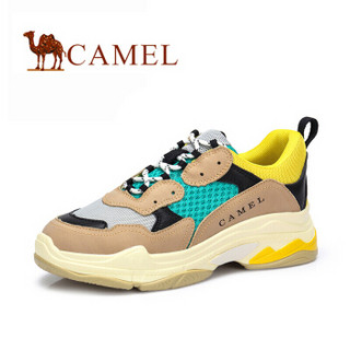 CAMEL 骆驼 女鞋 时尚撞色舒适厚底休闲鞋 A81525600 杏/黑/绿/黄 36