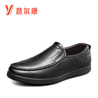 YEARCON 意尔康 男士 韩版时尚 头层牛皮 车缝线 商务休闲鞋 8542ZE97167W 黑色、43