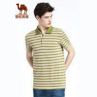 骆驼（CAMEL）男装 短袖绣标微弹商务休闲条纹POLO衫T恤衫男 X7B024141 黄绿XL