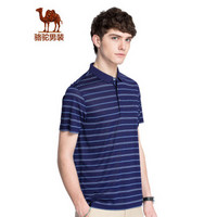 骆驼（CAMEL）男装 条纹青短袖t恤翻领薄款休闲POLO衫 X8B024036 湖蓝M