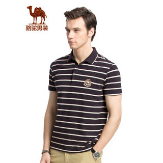 骆驼（CAMEL）男装 男青短袖翻领条纹POLO衫休闲商务T恤衫 X7B224132 深啡XL