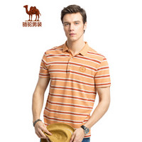 骆驼（CAMEL）男装 条纹翻领POLO衫商务休闲男青短袖T恤衫 X7B224135 桔黄XL