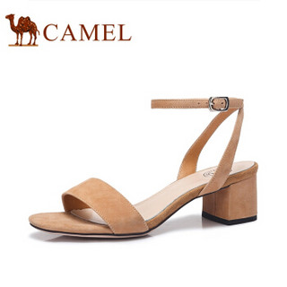 CAMEL 骆驼 女鞋 优雅知性羊猄粗跟凉鞋 A82042630 杏色 37