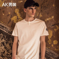AK男装（AKSERIES）军事复古竹节绣花短袖T恤1800214 米白XL
