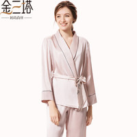 金三塔睡衣女重磅真丝系带衣裤套8YSF7C204 香妃色2706 L