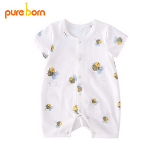 博睿恩pureborn婴儿衣服连体衣夏季薄款宝宝短袖哈衣爬服小蜜蜂 59cm/0~3个月