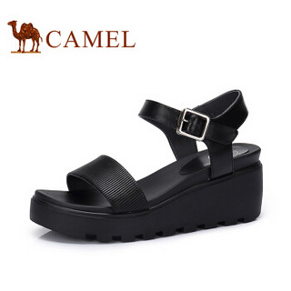 CAMEL 骆驼 女鞋 休闲简约坡跟厚底扣带凉鞋 A82054657 黑色 37