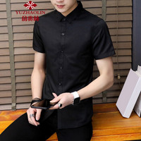 俞兆林（YUZHAOLIN）短袖衬衫 男士商务休闲简约纯色衬衫C212-355黑色XL