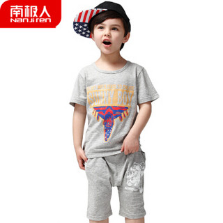 南极人（Nanjiren）儿童套装 男童时尚印花短袖T恤短裤套装 飞机摩托-灰色110