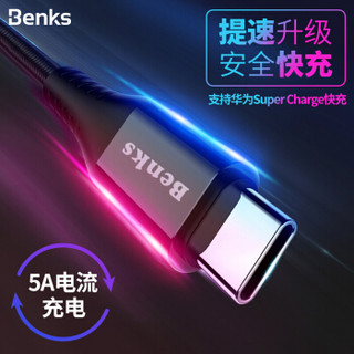 邦克仕(Benks)Type-C数据线 安卓手机充电器线电源线 华为p20/三星S9/小米等手机充电线 5A快充 幻影黑1.2m