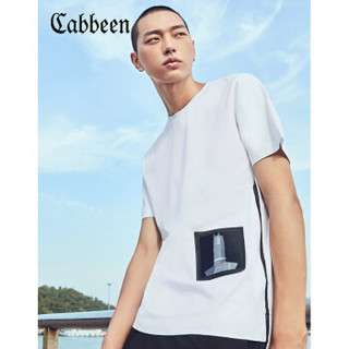 CABBEEN 卡宾 卡宾男装纯棉圆领短袖T恤街头青年上衣白色打底衫衣服B  3182132503
