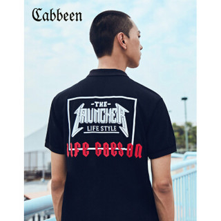 Cabbeen 3182163503 卡宾男装简约黑色短袖T恤春夏字母修身上衣青年棉质polo衫潮B 煤黑01 52/180/XL