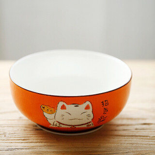 单良(Shanliang)创意陶瓷餐具简约家用组合餐具西餐面碗汤碗饭碗 7英寸橙色招财猫汤碗