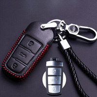 华饰 大众钥匙包 适用于07-16款迈腾CC真皮钥匙扣包套 改装专用 汽车用品 A款 智能三键 黑色红线