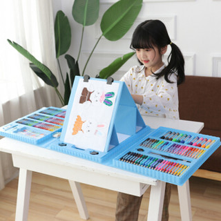 乐缔 208件蓝色画架款 儿童画笔套装 男女孩玩具学生画笔水彩笔美术文具画画工具礼物女孩绘画笔礼盒装