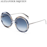 亚历山大·麦昆Alexander McQueen eyewear女士墨镜 板材金属镜框 AM0150S-005 哈瓦那镜框渐变蓝镜片 53mm