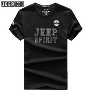 吉普男装JEEP SPIRIT 短袖t恤男 时尚运动休闲棉质圆领半袖打底 11730704105  黑色XXL