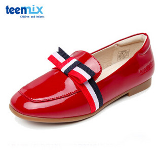 天美意（TEENMIX）童鞋女童鞋时尚公主鞋儿童彩色织带单鞋DX0267 红色 37码