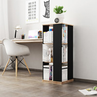 慧乐家 书柜书架 三层旋转储物柜 简易陈列柜  法国香樟木色+黑色 11378