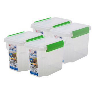 爱丽思IRIS密闭容器 环保塑料收纳整理箱 透明／緑 3L 4只装