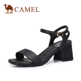 CAMEL 骆驼 女士 优雅摩登露趾搭扣粗跟凉鞋 A82514648 黑色 40