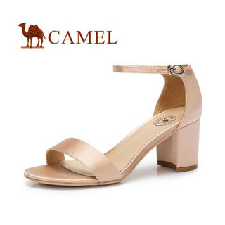 CAMEL 骆驼 女士 优雅真丝布一字搭扣高跟凉鞋 A82072625 杏色 36