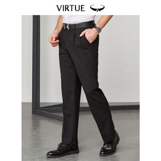 富绅Virtue 西裤男宽松双褶直筒商务正装长裤 YKM30221 黑色平纹双褶 84