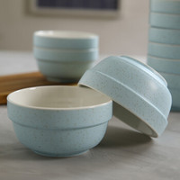 松发 芝麻釉陶瓷餐具汤碗2件套 纯色简约8英寸汤碗护边碗套装 蓝色