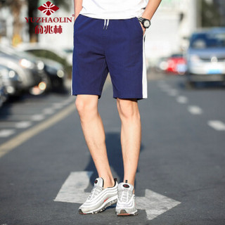 俞兆林（YUZHAOLIN）休闲短裤 男士时尚简约纯色拼接五分短裤567深蓝色5XL