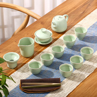 金镶玉 功夫茶具 原矿仿古汝窑汝瓷开片陶瓷茶具茶壶茶杯套组礼品茶具整套 春秋鼎盛