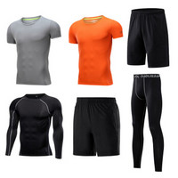 CHAOLiUjiAQi 潮流假期 运动套装男健身服男跑步运动短袖速干透气短袖套装六件套 NZ9008-灰+橙色-短袖长袖六件套-3XL