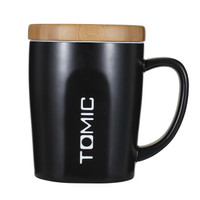 特美刻(TOMIC)咖啡杯 带盖陶瓷马克杯 大容量牛奶杯水杯 情侣杯TCL1314 黑色 400ml