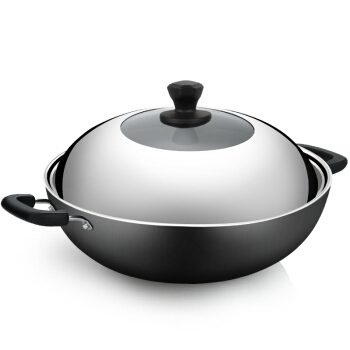 炊大皇cookerking铁锅炒锅40cm双耳传统铁锅无涂层不生锈大勺炒锅燃气
