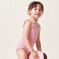 弈姿儿童泳衣 女童宝宝婴童连体游泳衣 小中中童可爱三角温泉泳装 EZI18G002 粉白格 110cm