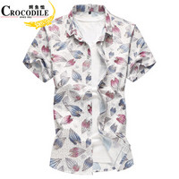 鳄鱼恤（CROCODILE）衬衫 男士大码休闲免烫印花短袖衬衣 5330 蓝色 2XL