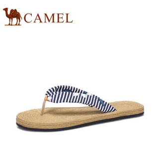 CAMEL 骆驼 女鞋 时尚织物人字带印花人字拖 A822266103 蓝白 35