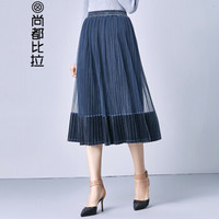 Sentubila 尚都比拉  纯色松紧腰淑女拼接网纱百褶裙 174Q0718840 仓黑色 S