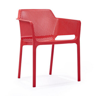佳匠 椅子北欧镂空靠背扶手餐椅 门店可叠放餐桌椅子 红色