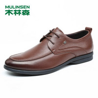 木林森（MULINSEN）韩版商务休闲鞋男鞋 简约时尚百搭男士皮鞋牛皮办公正装鞋 棕色 42码 SL87107
