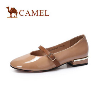 CAMEL 骆驼 女士 舒适优雅一字搭扣方跟单鞋 A83900600 杏色 36