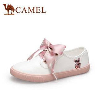 CAMEL 骆驼 女士 可爱卡通丝带学生平底小白鞋 A83561600 白/粉 40