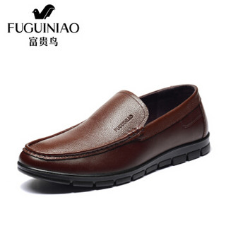 Fuguiniao 富贵鸟 男士商务休闲头层牛皮鞋舒适套脚日常 A803100 棕色 41