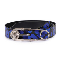 VERSACE VERSUS 范思哲 范瑟丝 奢侈品 男士蓝色皮质狮头针扣皮带腰带 FCU0104 FVAN F875N 95