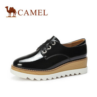 CAMEL 骆驼 女士 英伦摩登丝带系带松糕底单鞋 A83862699 黑色 34