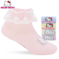 凯蒂猫Hello Kitty 儿童袜子夏季薄款宝宝网眼短袜纯棉公主女童蕾丝花边袜 KT3113(花边袜) 22-24cm