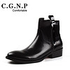 C.G.N.P 村哥牛皮 男士英伦高帮尖头时尚休闲短皮靴 CO235502