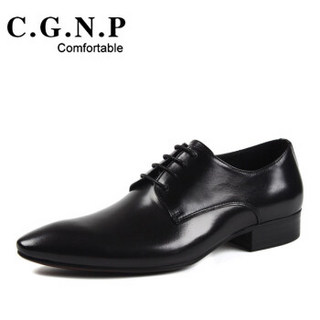 C.G.N.P 村哥牛皮 男士商务休闲系带英伦尖头正装皮鞋 AD12-202 黑色 45