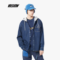 威秀 viishow 衬衫男 长袖牛仔衬衫男士开衫连帽外套潮牌CC1872183 牛仔蓝 L